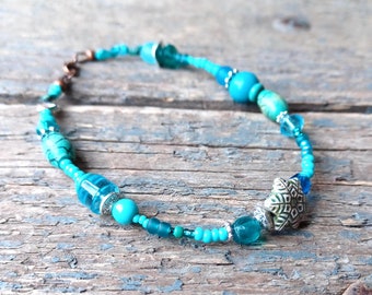 Turquoise bead anklet, blue ankle bracelet, aqua anklet, turquoise anklet, 30th birthday gift