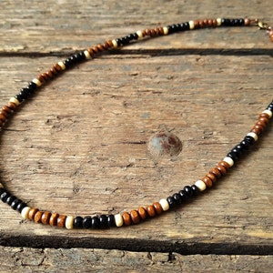 Black and brown Wooden Necklace, wood bead necklace, man necklace, men&#39;s jewelry, surfer necklace, necklace for men