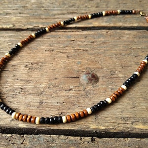 Black and brown Wooden Necklace, wood bead necklace, man necklace, men's jewelry, surfer necklace, necklace for men