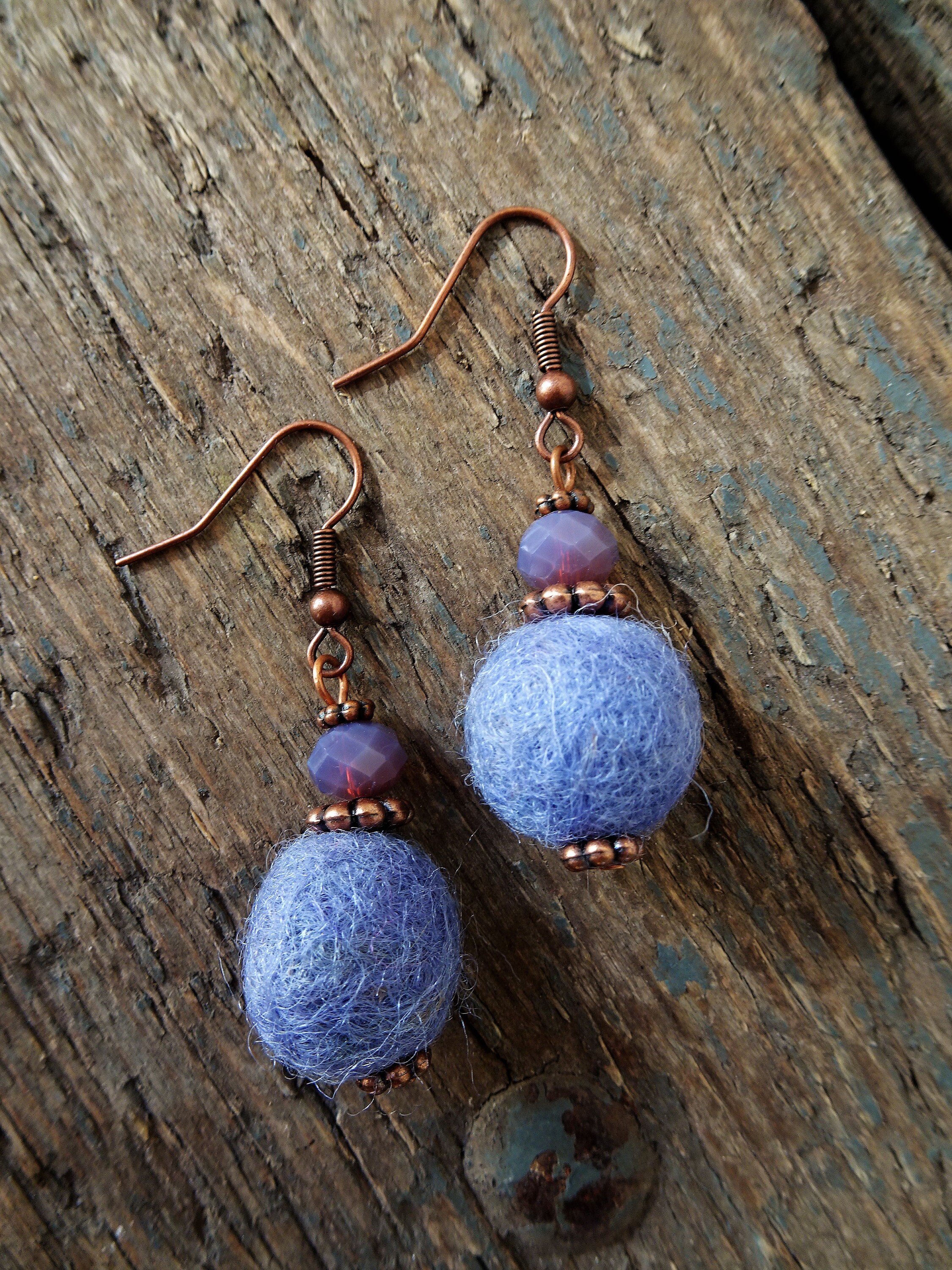 Felt Ball Earrings Felt Earrings Purple Earrings Boho Etsy UK
