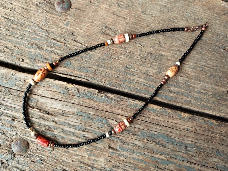 Black Beaded Necklace Wooden Necklace Wood Bead Necklace - Etsy UK