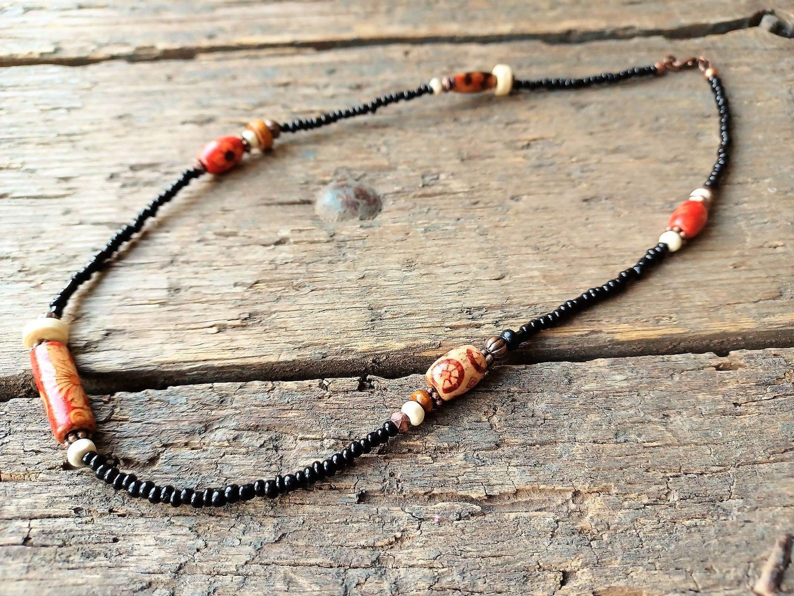 Black Beaded Necklace Wooden Necklace Wood Bead Necklace - Etsy