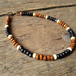 Black and brown Wooden anklet, Boho anklet, wooden ankle bracelet, 30th birthday gift, 21st birthday gift, beaded anklet, mens bracelet