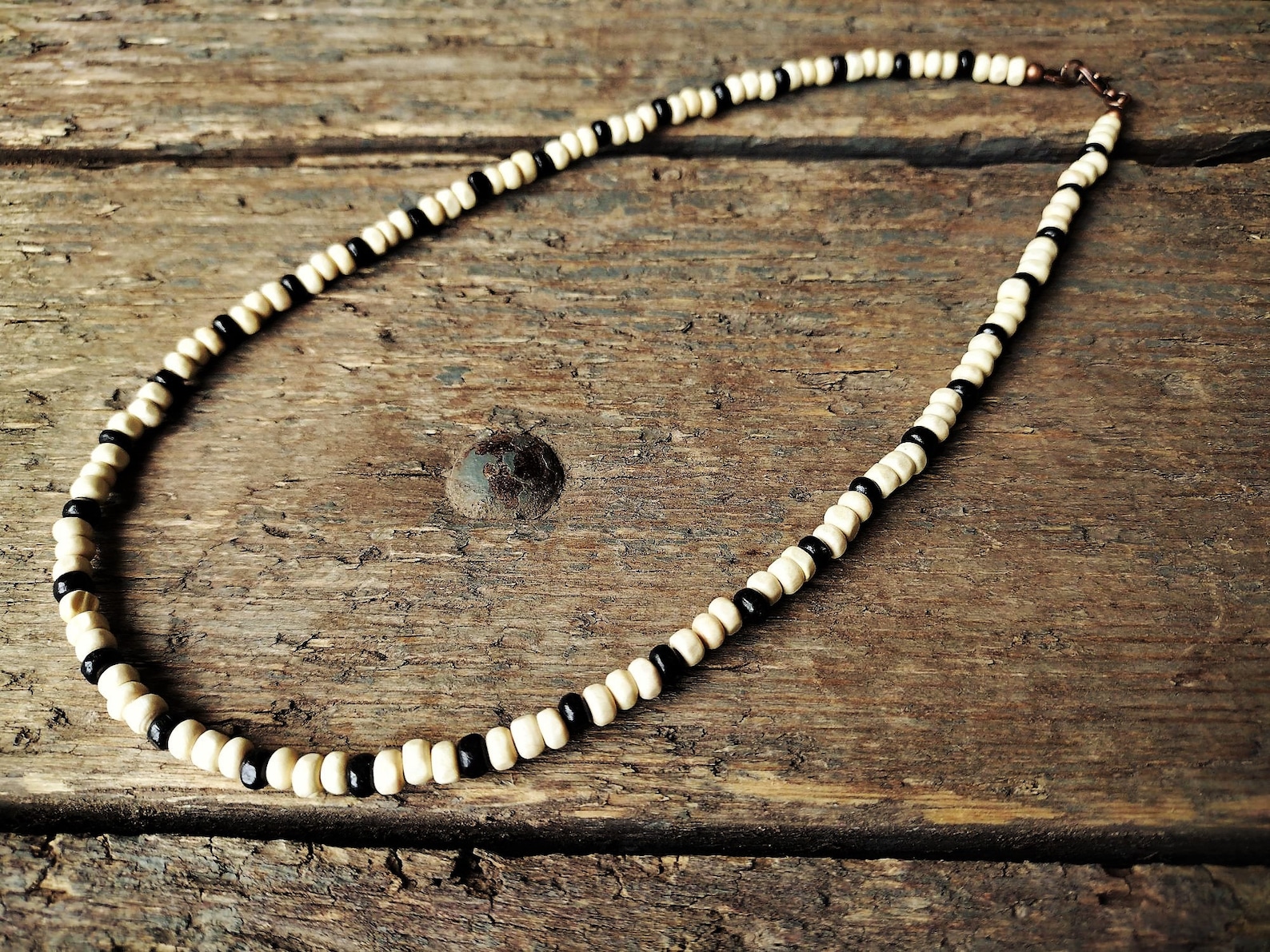 White Wooden Necklace for Men Wood Bead Necklace Man Etsy