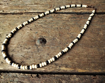 White Wooden Necklace for men, wood bead necklace, man necklace, men's jewelry, surfer necklace, surfer style