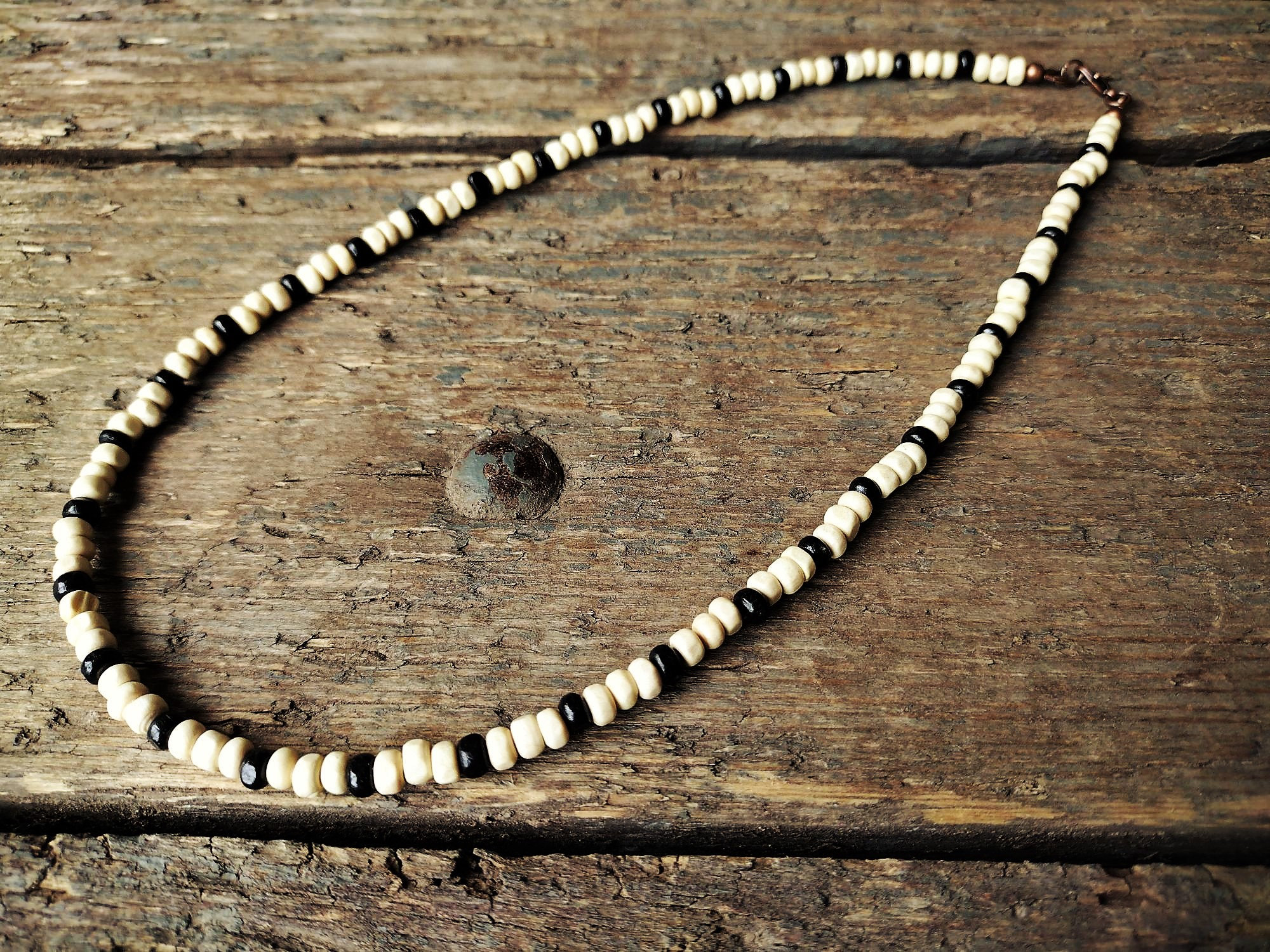 White Wooden Necklace for Men Wood Bead Necklace Man Etsy