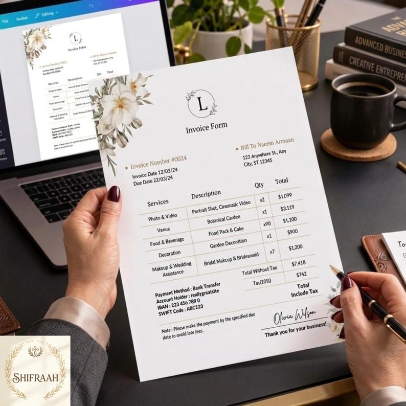 Simple Event Invoice Wedding Planner Invoice Template, Editable Client Billing Form, Canva ...