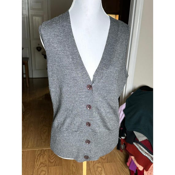 Talbots, Talbots Vintage Gray Merino Wool Cardigan Vest Made in Italy Size L