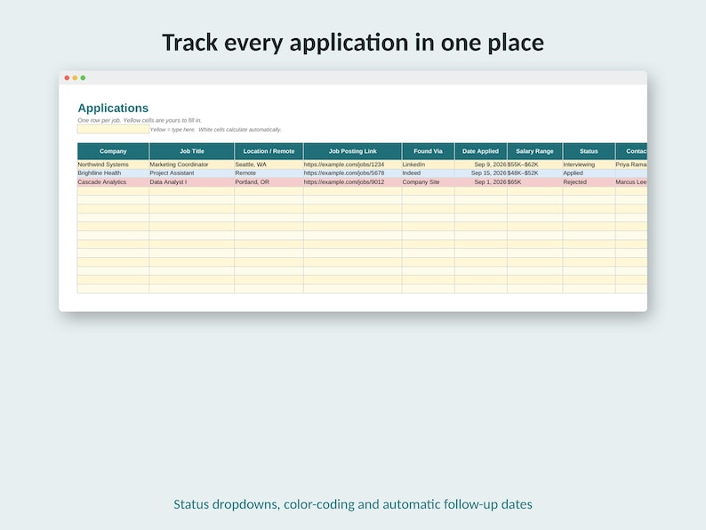 Job Application Tracking Excel Job Application Tracker Spreadsheet, Job Search Tracker for Excel ...