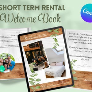 Airbnb or VRBO Welcome Book Template, Canva Editable Printable, Vacation Rental Template House Host Manual