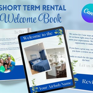 Airbnb or VRBO Welcome Book Template, Canva Editable Printable, Vacation Rental Template House Host Manual