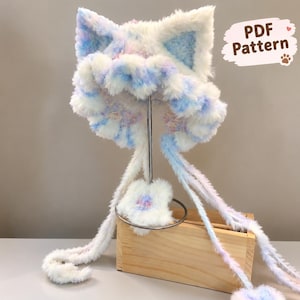 Fuzzy Fox Cat Ear Hat Crochet Pattern, Fluffy Tassels, Long Ties (PDF)