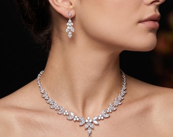 Marquise Crystal Bridal Necklace & Earrings Set, Sparkly Weddings and Formal Jewelry