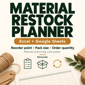 Material Restock Planner for Excel & Google Sheets - Reorder Points and Order Quantities
