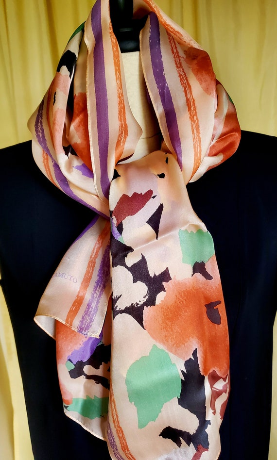 VINCE CAMUTO Silk Satin Scarf 17 X 72 Oblong Gorgeous Floral