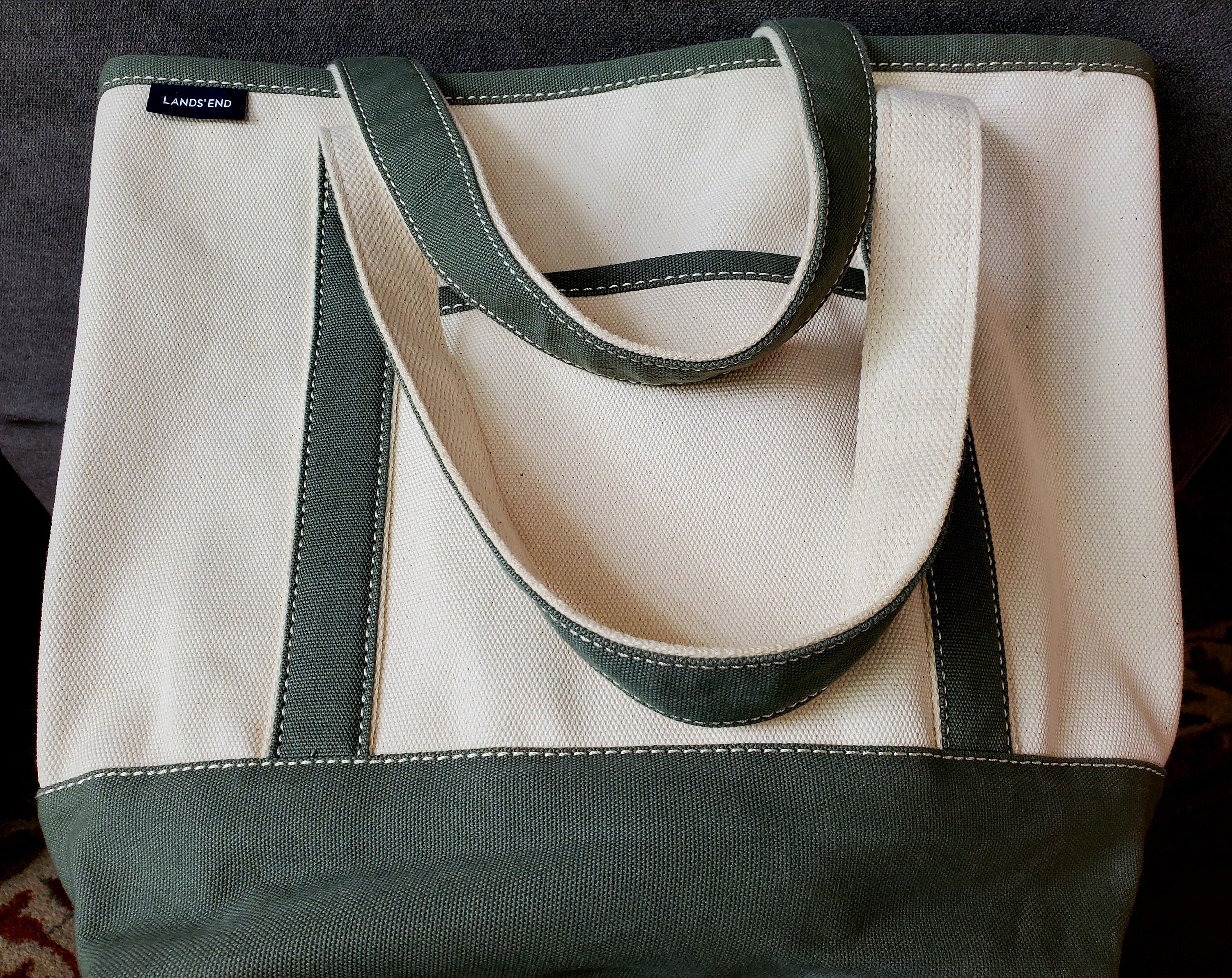 Lands' End, Bags, Lands End Medium Solid Color 5 Pocket Open Top Canvas Tote  Bag Lauren