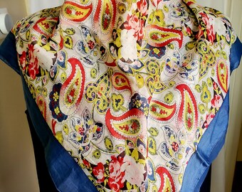 ECHO Cotton Superfine Cambric Scarf Square / 34" x 35" quadrato / Design floreale Paisley / Accessorio vintage