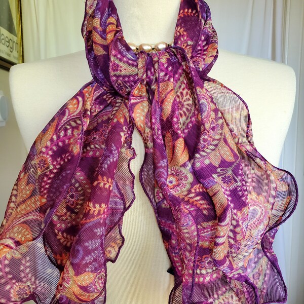 CHAPS Ruffled Scarf / Paisley Floral / Polyester / Purple Multi Shades / So Pretty!