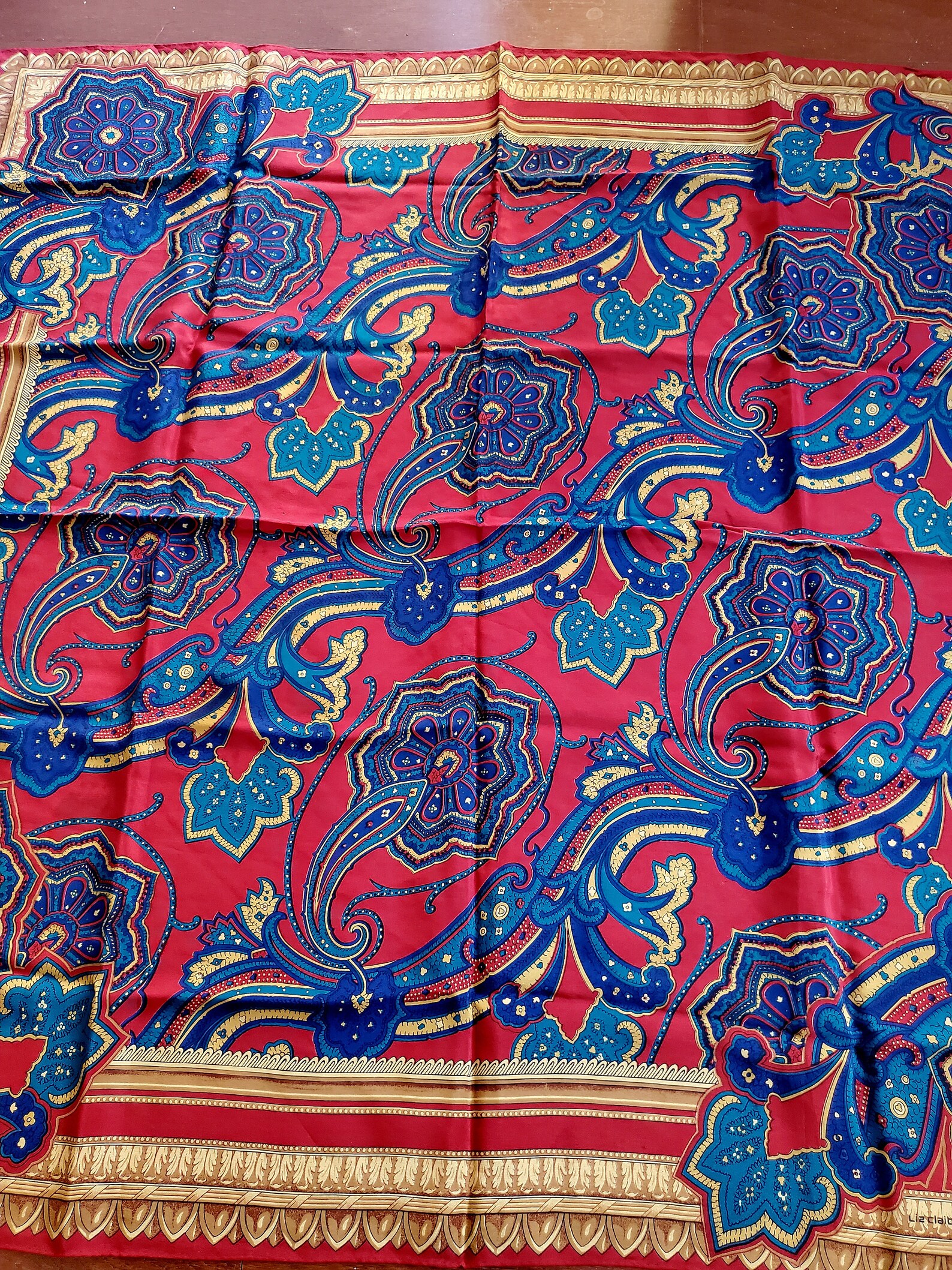 LIZ CLAIBORNE Silk Scarf Large Square / Red Blue Gold Paisley Etsy