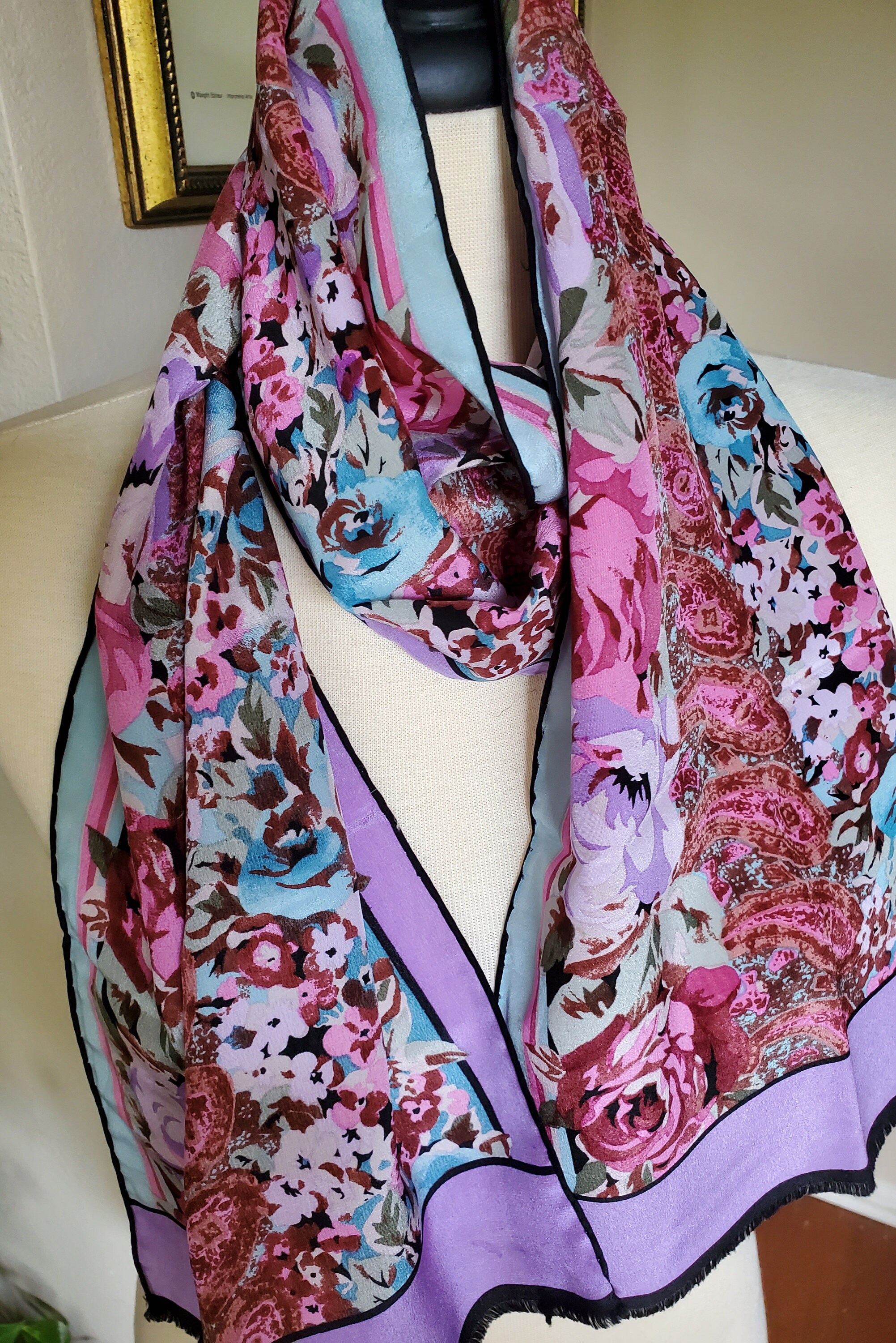 BILL BLASS Silk Scarf / 11 X 59 Oblong / Extra Pretty Floral / Hand Rolled  / Great Colors / Vintage - Etsy UK