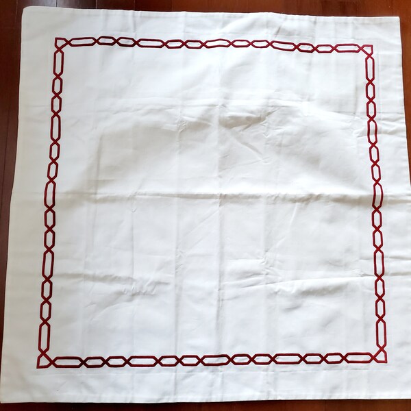 POTTERY BARN SHAM / Euro Size / Red Chain Embroidery / Vintage Pattern / 100% Cotton Twill / Tailored Style / Excellent Condition