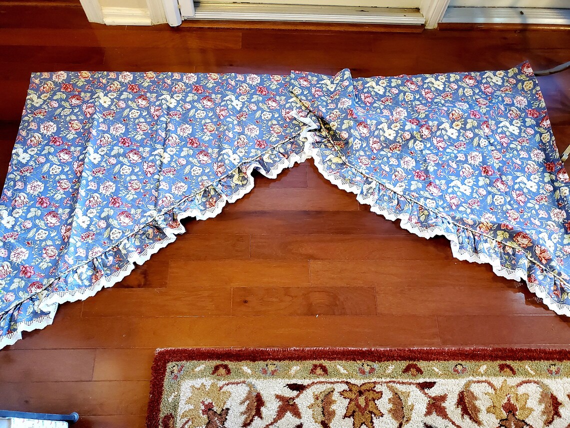 WAVERLY GARDEN ROOM Ruffled Valance Pair / Masterpiece Blue | Etsy
