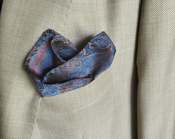 HOWARD BEHAR Silk Pocket Square 12" / Brocade / Hanky Handkerchief / Eastern Design / Peacock Red Gold / Designer
