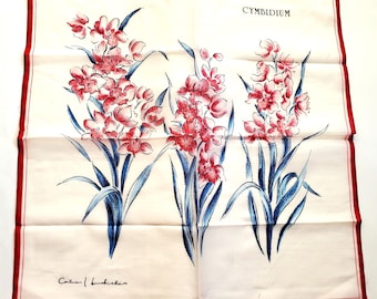 FRENCH COUTURE Pocket Square Bandana Hankie Handkerchief 17" Square CYMBIDIUM Vintage 436/13