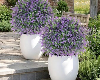 Artificial Lavender Topiary Balls, 2 Pack Purple UV Resistant Outdoor Plant Decor