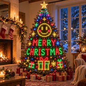 Smarta trädbelysningslampor med Bluetooth-app programmerbara LED-text-emoji-vattenfallsslinga