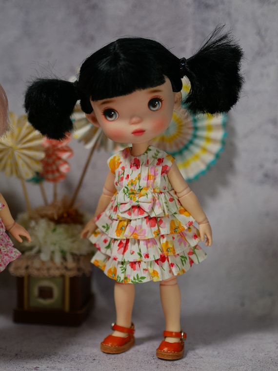 Beautiful Floral Dress, With Mini Ruffle Skirt. Orange Yellow and Pink  Color. for Holala, Hachichi, Ma_ola Dolls. - Etsy