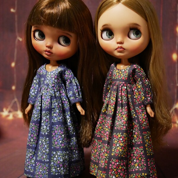 Long floral dress for Blythe doll.