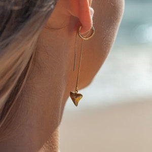 Mano Petite threader earrings Gold Ear Thread Earrings, Ear Threader Earrings, Shark Tooth Earrings, Gold Earrings, Gold Dangle Earrings image 1