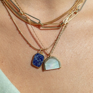 Lapis Lazuli Pendant Necklace, Sterling Silver Chain 14k