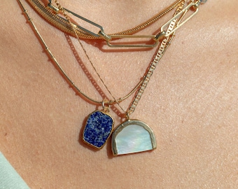 Lapis Lazuli Gemstone Gold Pendant Necklace, Gemstone gold necklace, gold necklace