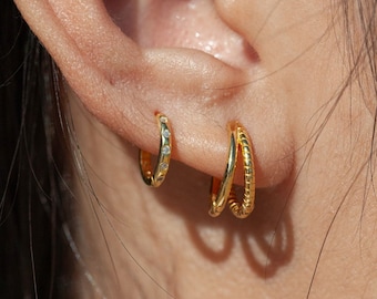 Vermeil Double Hoop Earring, Gold Huggie Earring, Gold Huggie Hoop, Silver Hoop Earring, Circle Huggie Hoop Earrings, gold huggie earring