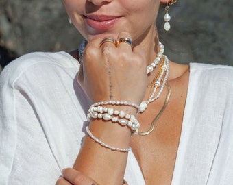 Puka Baroque Pearl Bracelet, Pearl Shell Bracelet, Chunky Shell Pearl Bracelet, Baroque Pearl Bracelet, Puka Bracelet, Hawaii Jewelry, Beach