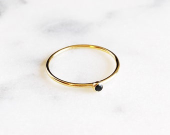 Dainty Black Cubic Zirconia Gold Stacking Ring - Kalama,Gold Ring,Gold Filled Stacking Ring,Minimal Ring,Black Solitaire Ring, Minimal Ring