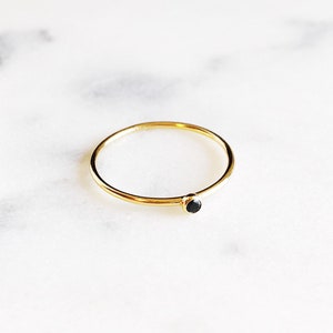 Dainty Black Cubic Zirconia Gold Stacking Ring - Kalama,Gold Ring,Gold Filled Stacking Ring,Minimal Ring,Black Solitaire Ring, Minimal Ring