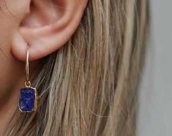 Lapis Lazuli Gold Medium Hoop Earrings, Lapis Lazuli Gold Hoop Earrings, Small Hoop Earrings, Gemstone Hoops,Medium Hoop