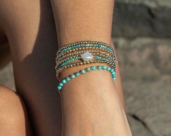 Tiny Turquoise Bracelet, Turquoise Beaded Bracelet, December Birthstone