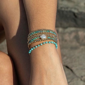 Tiny Turquoise Bracelet, Turquoise Beaded Bracelet, December Birthstone