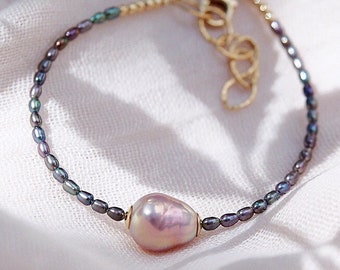 Baroque Pink Pearl Bead Bracelet, Pearl and Gold Bracelet, Peacock Pearl Bracelet, Pink Pearl Gold Filled Bracelet, Beaded Bracelet,Hawaii