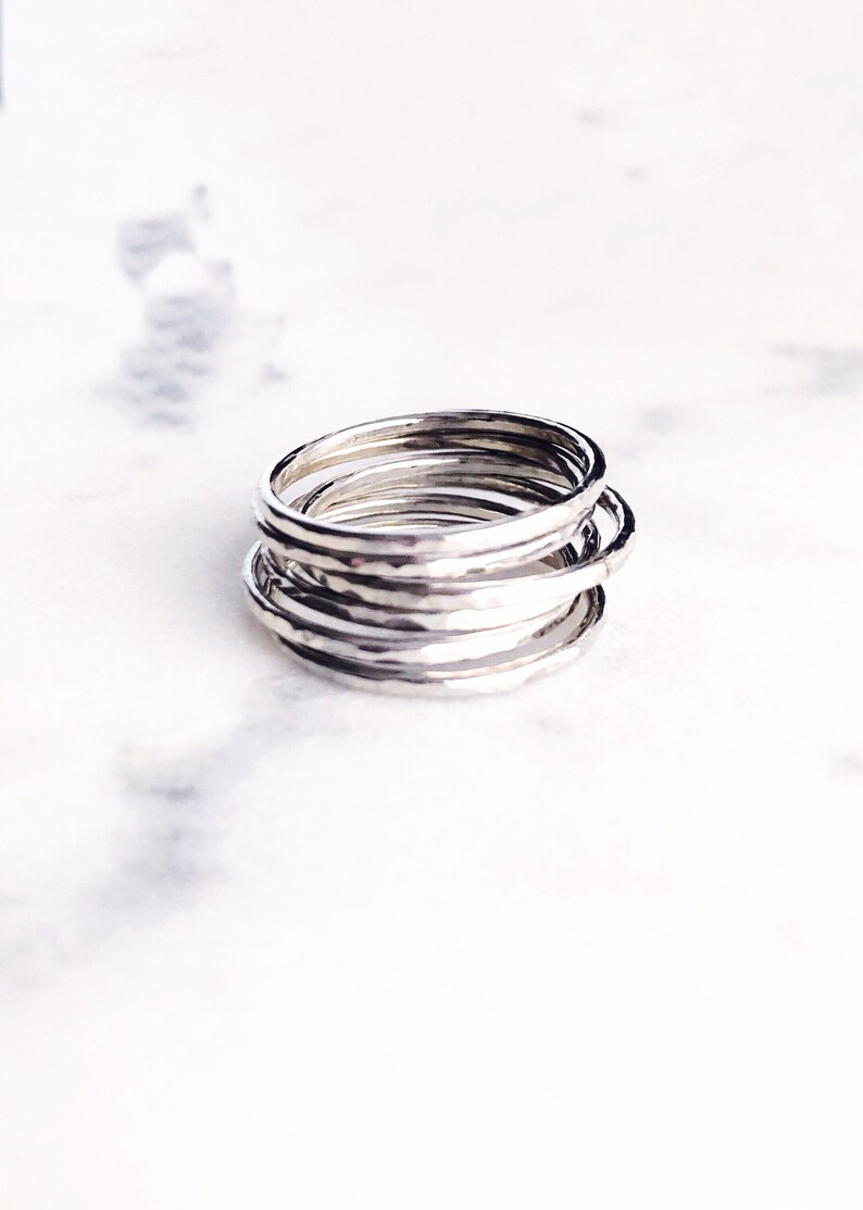 Hammered delicate silver stack rings, sterling silver stack ring, stacking ring, stacking gold ring, knuckle ring, ring, hawaii image 4