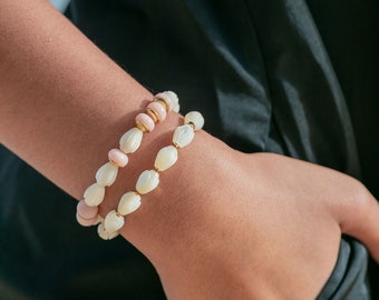 Stretchy Mother of Pearl Pikake Bracelet - Anela