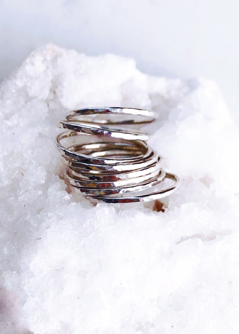 Hammered delicate silver stack rings, sterling silver stack ring, stacking ring, stacking gold ring, knuckle ring, ring, hawaii image 6