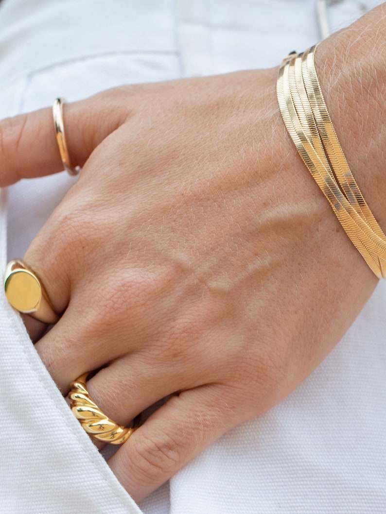 Gold Herringbone Bracelet Konani Gold Flat Chain Bracelet Etsy