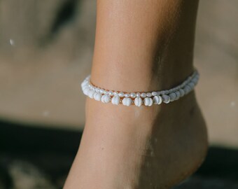 Gold Puka Shell Anklet - Kahale, Shell Anklet, White Shell Anklet, Beaded Anklet, Seashell Anklet, Hawaii Gift, Hawaii Anklet,Summer Jewelry