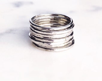 Hammered delicate silver stack rings, sterling silver stack ring, stacking ring, stacking gold ring, knuckle ring, ring, hawaii