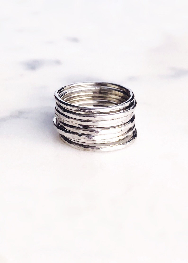 Hammered delicate silver stack rings, sterling silver stack ring, stacking ring, stacking gold ring, knuckle ring, ring, hawaii image 1